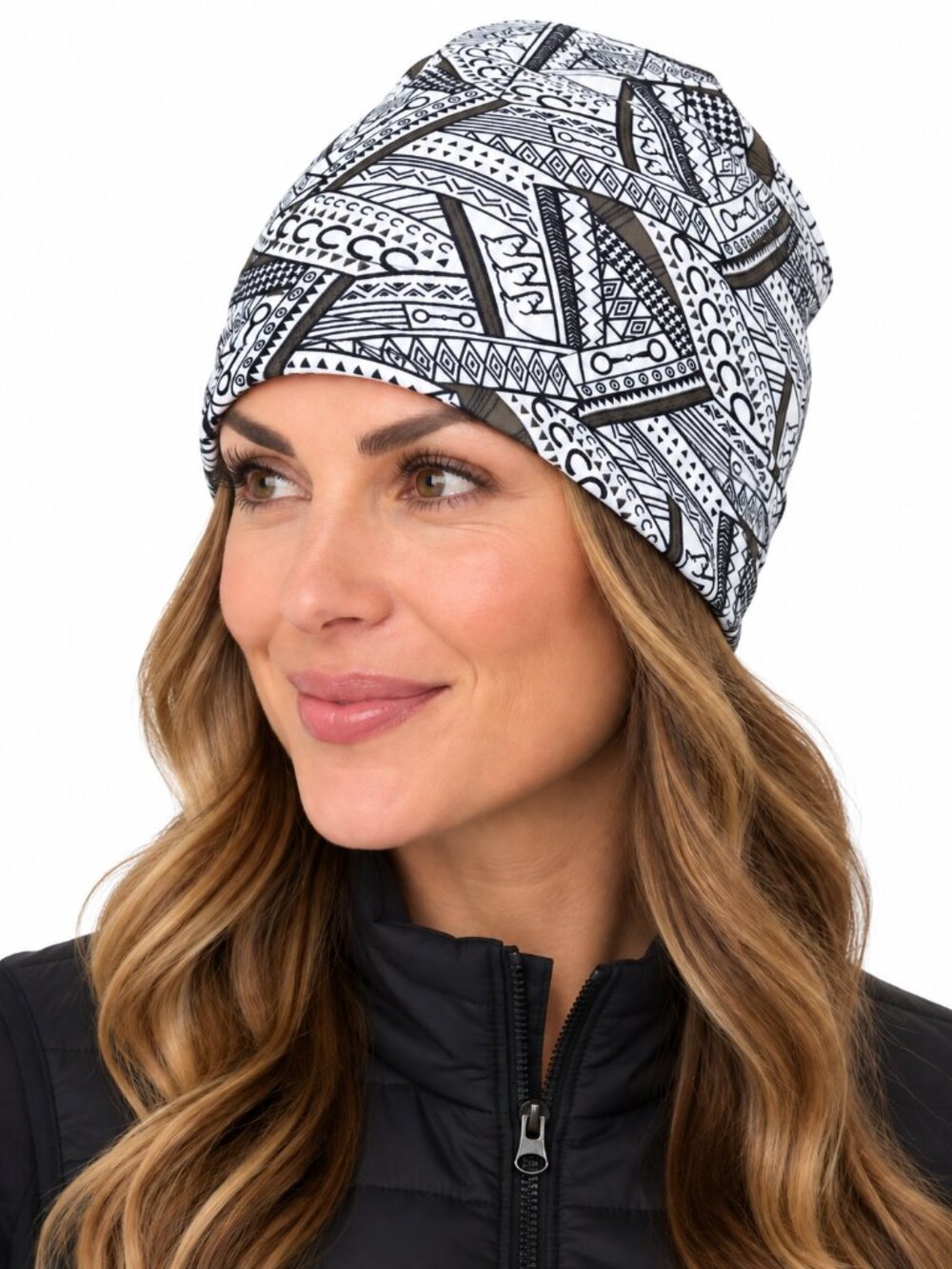 KERRITS Equestrian Fleece Lined Beanie Hat Toque Black White Horsebit Winter